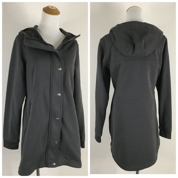 THE NORTH FACE Gray Textured Logo Button Drawstring Waist Hood Zip Pocket Jacket - Picture 1 of 14